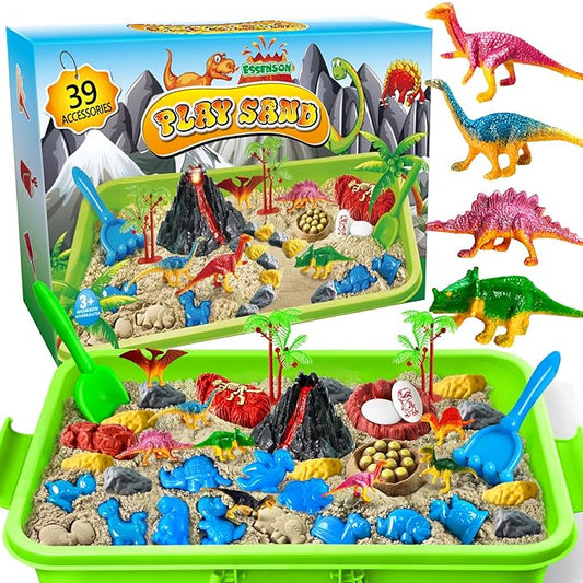Sensory Bin, Dinosaurs Kit with Sensory Sand, Play Sand Pretend Play Beach Toy, Sandbox for Girls and Boys