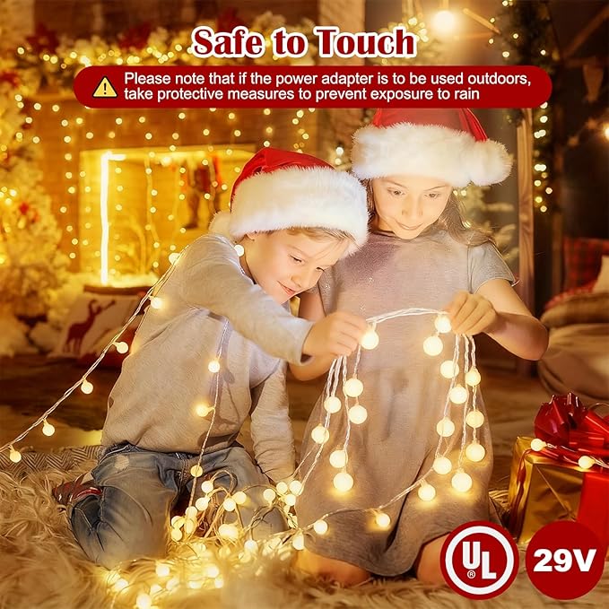 33FT 100LED Christmas Globe Lights Plug in 8 Modes with Remote,Indoor Outdoor Christmas Fairy Lights for Bedroom Party Wedding Garden Christmas Tree Decor(Warm White)