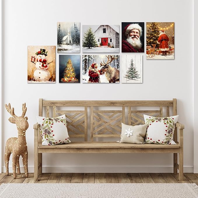 Vintage Books Christmas Tree Canvas Wall Art - Rustic Literary Still Life Framed Print for Cozy Winter Decor, Light Academia Christmas Wall Art, Unique Christmas Gifts & Festive Decorations