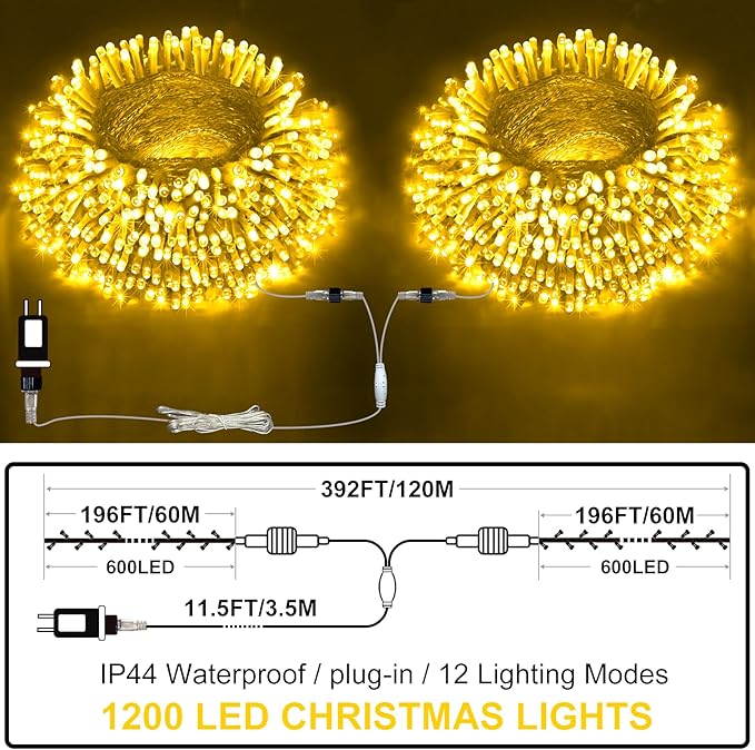 Outdoor Fairy Lights Waterproof, Plug in String Lights with 8 Modes Timer, 410Ft 1200 Twinkle LED Outdoor & Indoor Decor for Girl's Bedroom/Garden/Patio/Yard/Wedding/Holiday Party