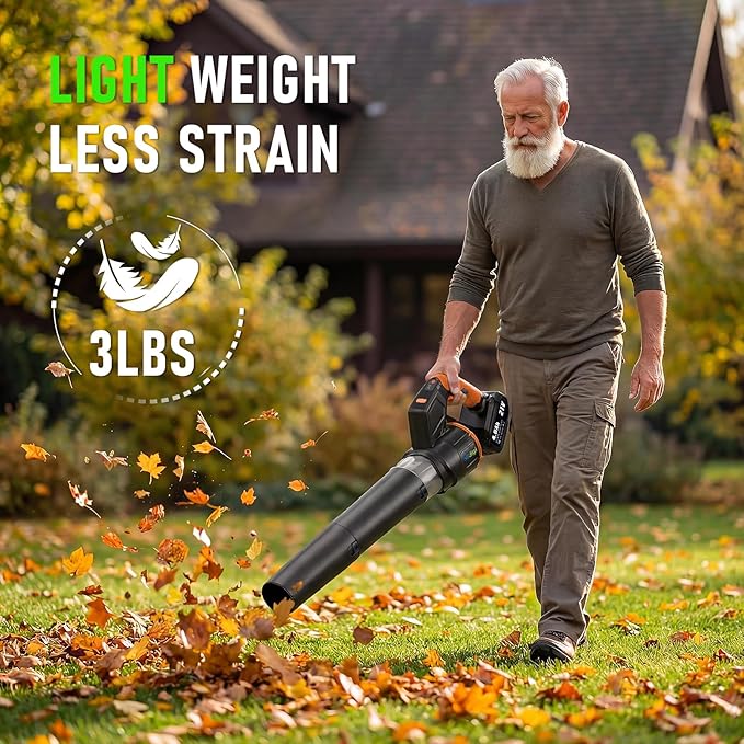Electric Leaf Blower Cordless, 180¡Æ Rotatable, 2 Batteries & Charger, Handheld Leaf Blowers for Lawn Care, 4 Speed Mode, Portable Lightweight Grass Blower for Yard (Orange-Black)