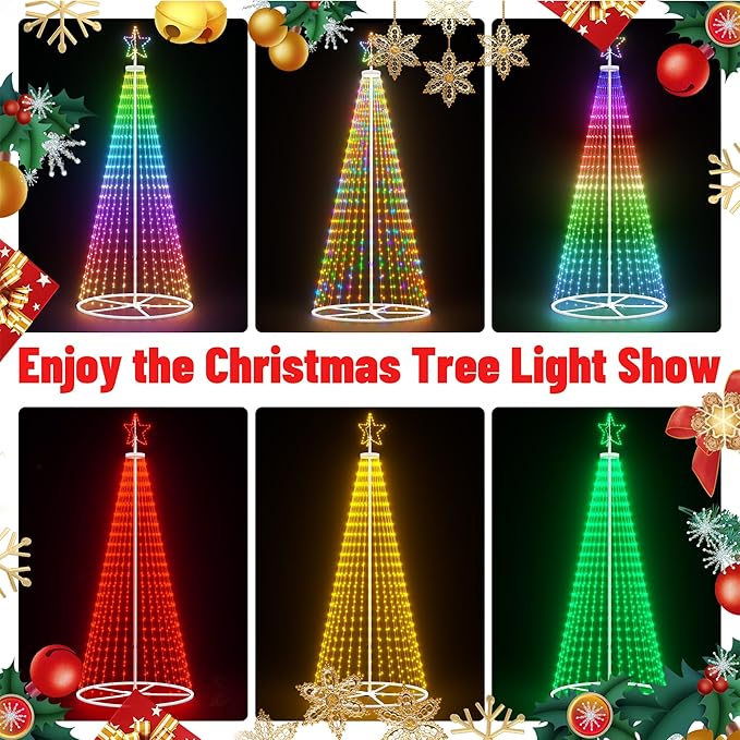 12FT Outdoor Christmas Tree - Smart Christmas Tree Outdoor Lighted Decoration, x-mas Star Tree Bluetooth App Control Color Changing x-mas Tree Light for Yard & Garden