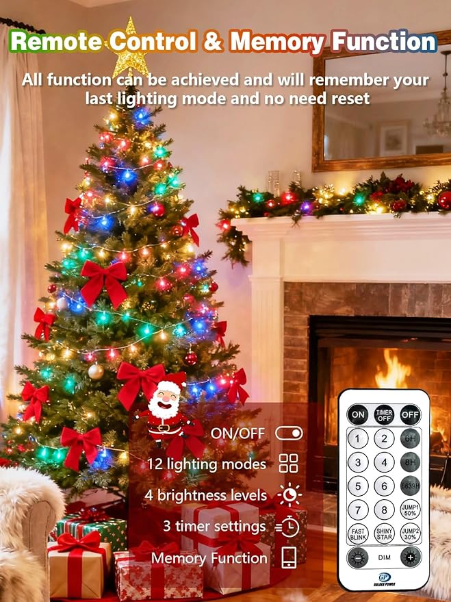Voice Controlled Christmas Lights, 99 FT 300 LED String Lights, Indoor Outdoor with Remote, 12 Modes 3 Timers, Dimmable Waterproof Twinkle Lights for Xmas Tree Party Decorations, Multicolor