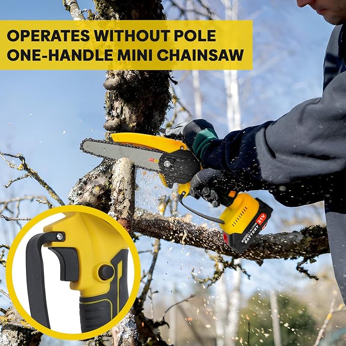 2 in 1 Cordless Pole Saw & Mini Chainsaw, 6-inch Brushless Electric Chainsaw with 2 Battery, 5.9 Ft MAX Reach Pole Saws for Tree Trimming, Tree Branch Cutter