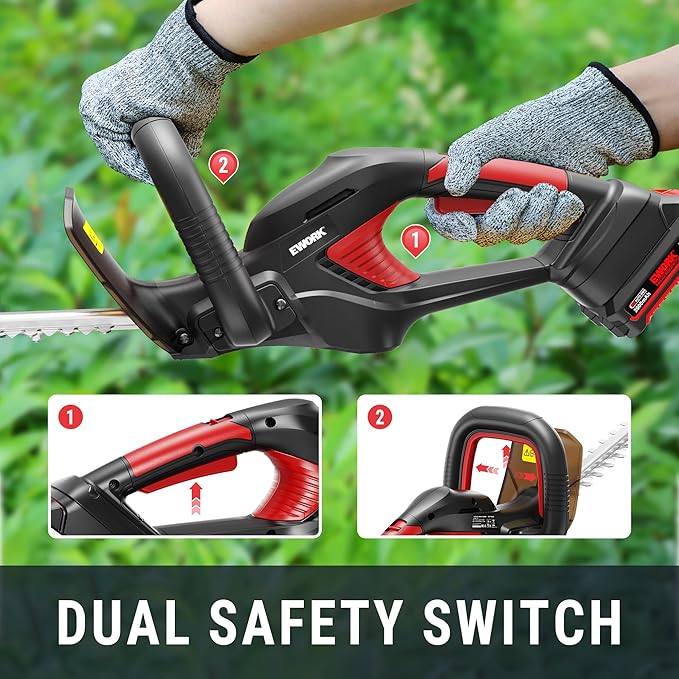 EWORK 20V 22-Inch Electric Hedge Trimmer Cordless 5/8 Cutting Capacity, Lightweight 4.3 Lbs, Battery Powered Bush Trimmer, Handheld Shrub Trimmers with Battery and Charger for Garden, Yard