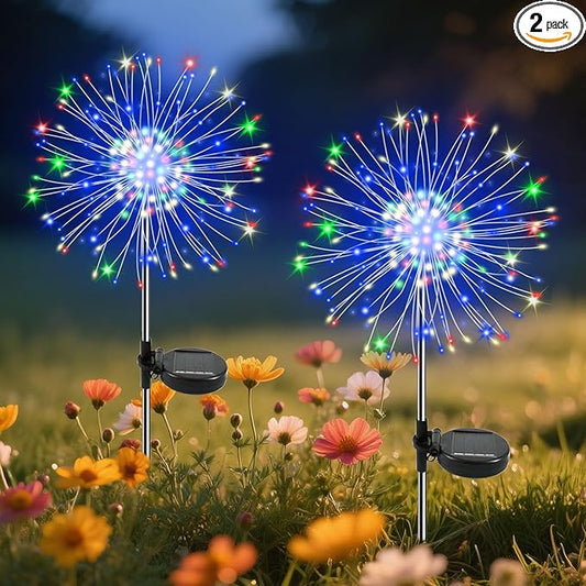 Garden Outdoor Lights, 2 Pack 120 LED Solar Garden Lights Fairy Lights Outdoor Waterproof Decorative Solar Firework Lights for Yard Patio Pathway Flowerbed Party Wedding Decor, Multicolor