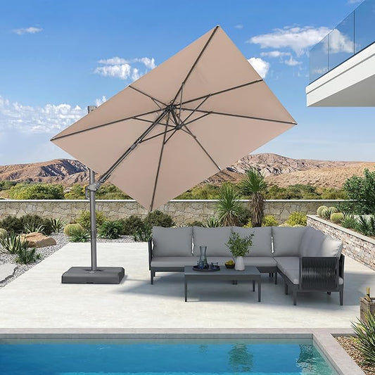 PURPLE LEAF 8' X 8' Left-right Tilting Outdoor Patio Umbrella Swivel Offset Cantilever Rectangle Aluminum Umbrella with UV Resistant Heavy Duty for Deck Pool Patio Backyard, Sand Dune