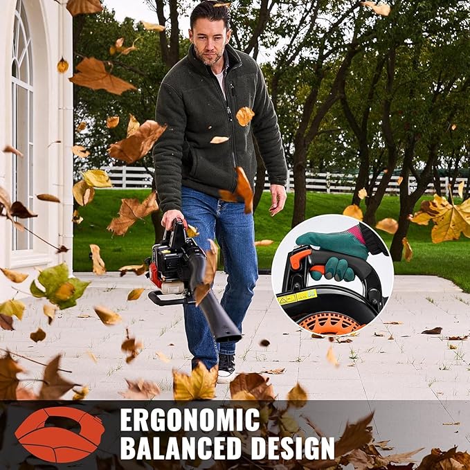 25CC Gas Leaf Blower 420-CFM, 150-MPH, 2 Cycle Handheld Leaf Blower for Lawn Care, Leaf Cleaning and Snow Removal (White)