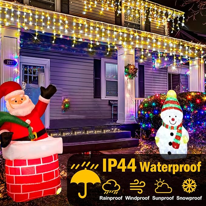 49FT 480 LED Ice Lights for Outside House - Clear Wire Twinkle Lights with 8 Modes Timer - Waterproof for Christmas Party, Tree, Holiday, Patio, Yard, Home Decor (Cool White and Warm)