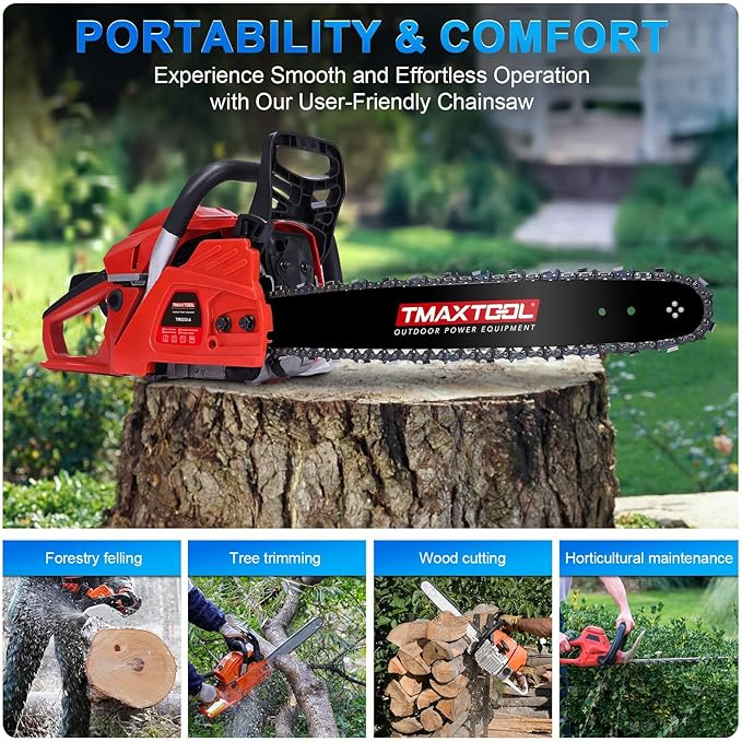 62cc Gas Chainsaw, 3.5-HP, 18 Inch Gas Powered Chainsaw, 2-Stroke Chainsaws with Automatic Oiler, Gasoline Chain Saw for Cutting Wood Outdoor Garden Farm Home, Red
