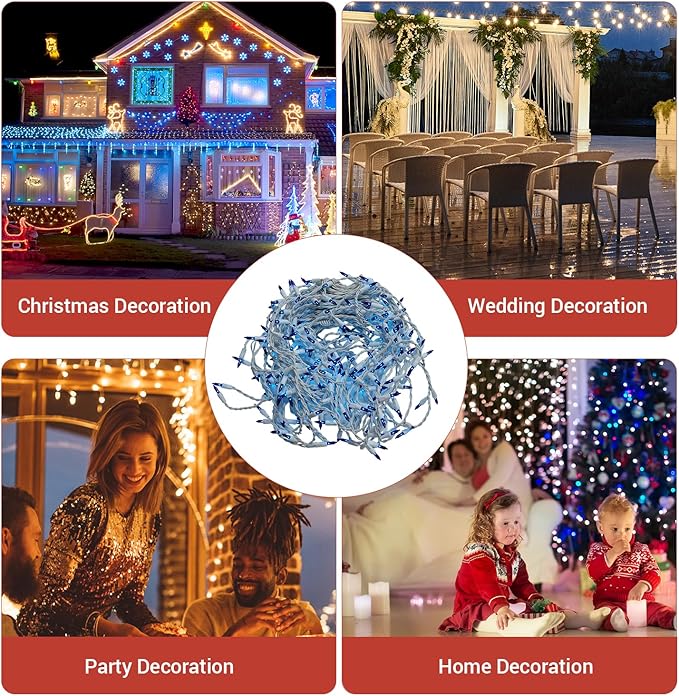 2 Pack New One Icicle Lights - 17.67 FT, 300 Incandescent Blue Drops with White Wire, 3 Connectable Strings, Holiday Party Lights