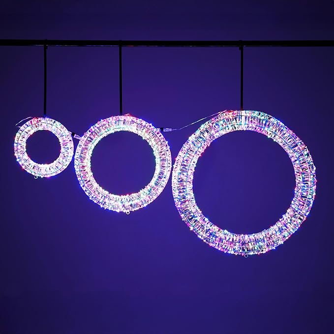 Yescom 3pcs Pre Lit 1700 LED Lighted Christmas Wreath Decoration 110V with Hooks No Drilling for Indoor Outdoor Event Festive Door Wall Decor Holiday Ornament, 2025 Xmas