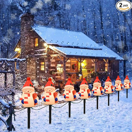 GOOTHY 2 Sets Snowman Christmas Pathway Lights, 7Ft C7 Outdoor Christmas String Light with 8 Snowman Stakes Lights, Connectable Christmas Decorations Pathway Light for Yard Garden Driveway Walkway