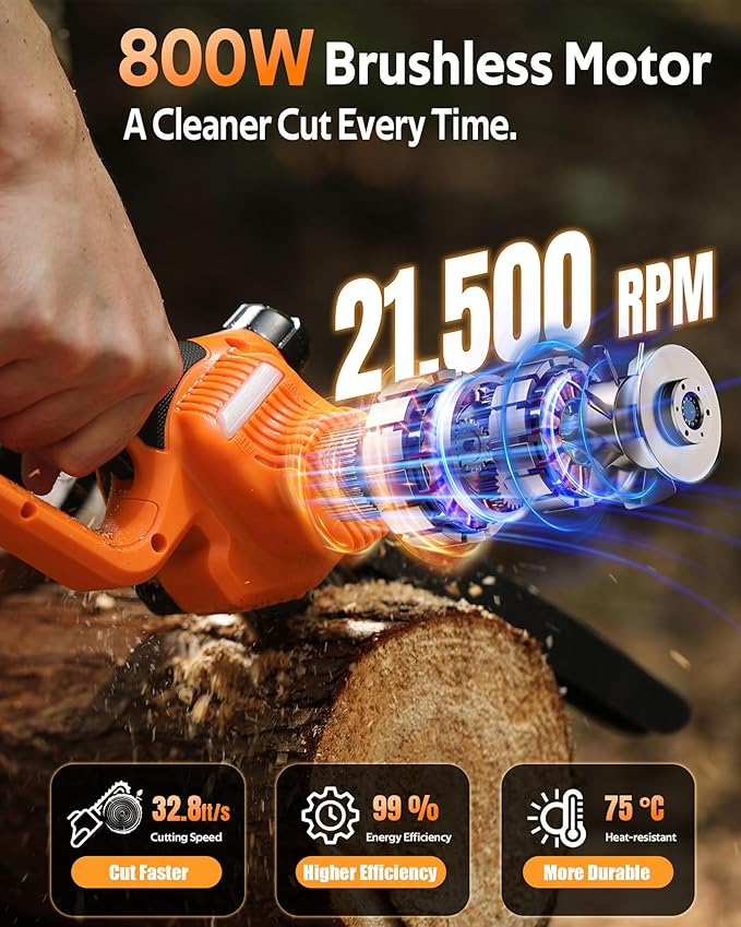 8-INCH Mini Chainsaw Cordless, [3.0AH] Battery Powered Electric Chain Saw, Handheld Small Hand Saw for Wood Cutting Tree Trimming Branch Cutter [Auto Oiler] [Tool-Free Tensioner] [Brushless]