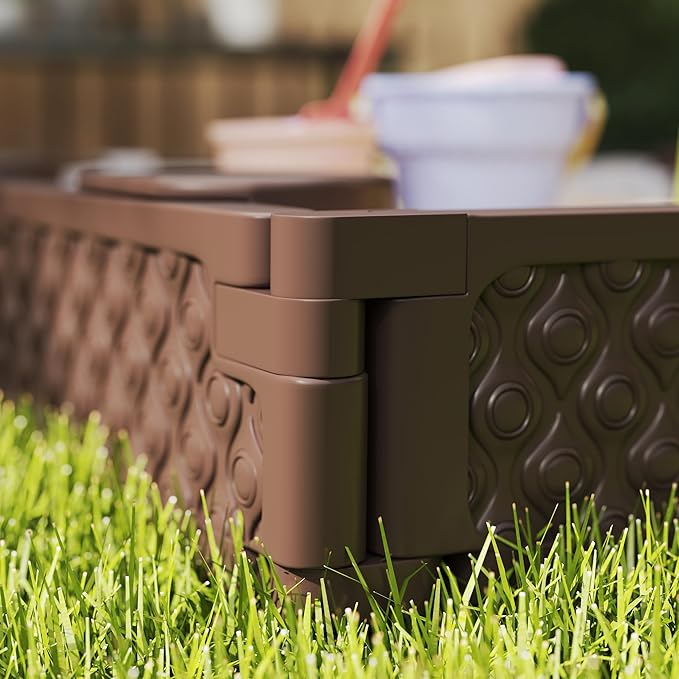 Qaba Kids Sandbox with Cover, Square 47 HDPE Large Sand Pit with 4 Seats, Waterproof Bottom Liner, Weather Resistant Outdoor Sand Box for Backyard, Lawn, Garden, Beach, Patio, Brown