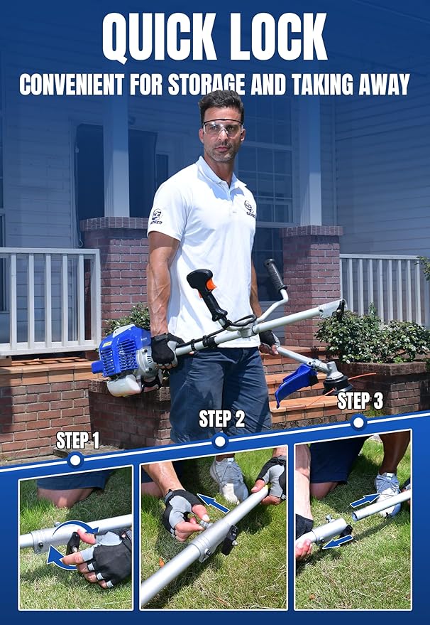 WILD BADGER POWER 52cc Weed Wacker Gas Powered, 3 in 1 String Trimmer/Edger 18¡¯¡¯ with 10¡¯¡¯ Brush Cutter,Rubber Handle & Shoulder Strap Included