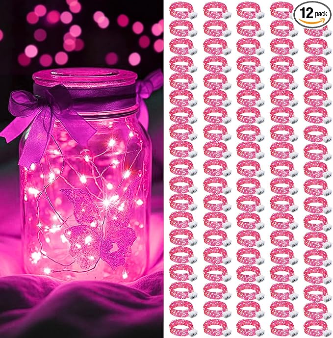 AIKEI 100 Pack LED Fairy Lights Battery Operated, Mini String Lights Waterproof 7 Feet 20 Led Firefly Starry Lamps for Wedding Party Bedroom Garden Valentines Christmas Decoration Pink