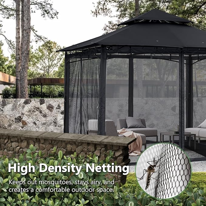 MASTERCANOPY Outdoor Garden Gazebo for Patios with Stable Steel Frame and Netting Walls (10x12,Black)
