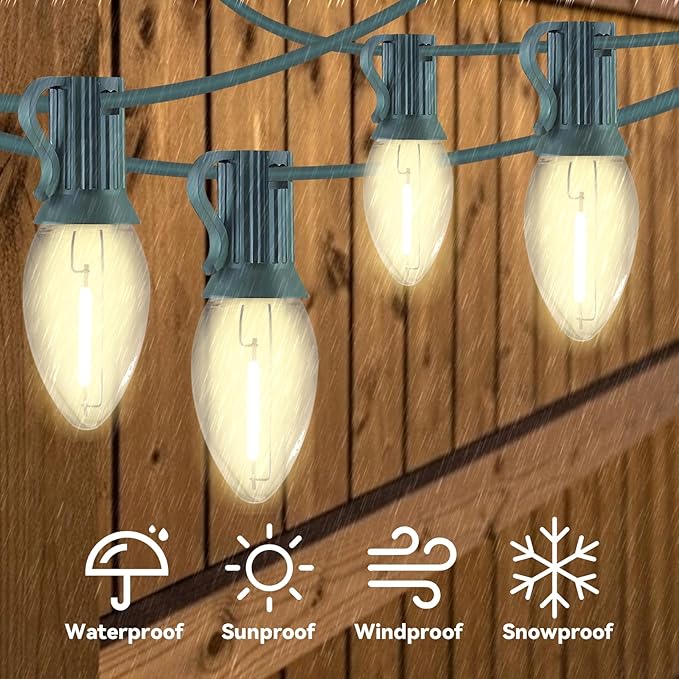 25FT C7 LED Christmas Lights Outdoor String with 27 Clear Plastic Energy-Efficient Waterproof Bulbs for Roofline, Christmas Tree,Patio,Garden,Wedding & Holiday Decor