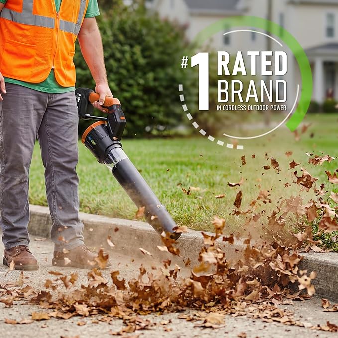 Electric Leaf Blower Cordless, 180¡Æ Rotatable, 2 Batteries & Charger, Handheld Leaf Blowers for Lawn Care, 4 Speed Mode, Portable Lightweight Grass Blower for Yard (Orange-Black)