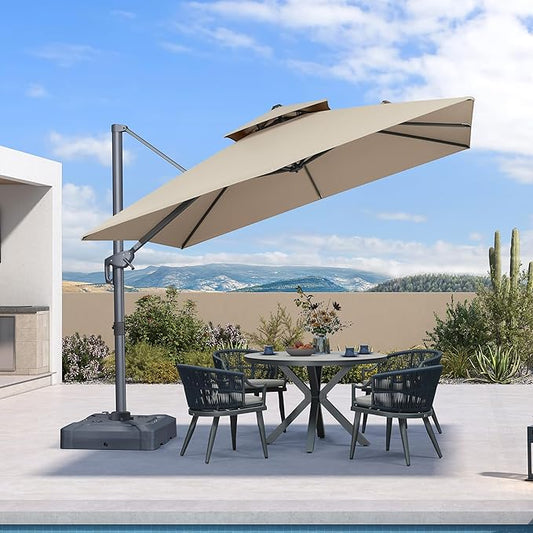 PURPLE LEAF 10 FT Cantilever Umbrella Outdoor Patio Umbrella, Large Offset Square Umbrella, Windproof Heavy Duty Hanging Outside for Patio, Sand Dune