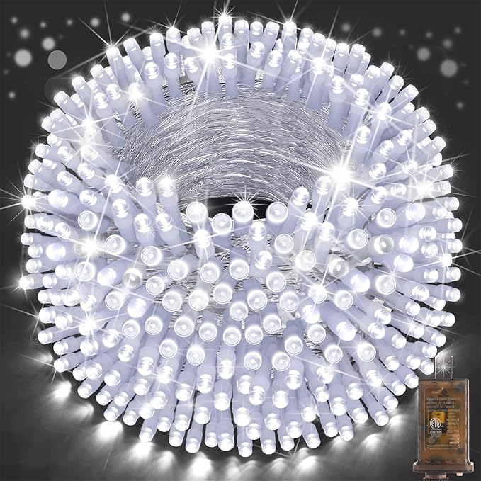 SAUIRS 403FT 1000 LED Christmas Lights Outdoor String Lights with 8 Modes Timer Waterproof Fairy Light Plug in for Outside Indoor Party Xmas Palm Tree Yard Wedding Decorations(Cool White)