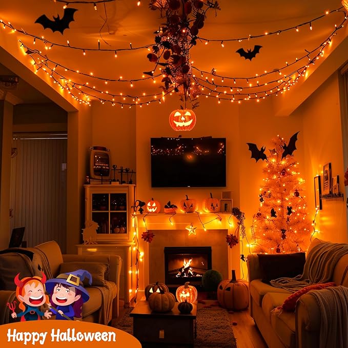JMEXSUSS 400 LED Orange Lights for Halloween, 132ft Halloween String Lights Plug in with Remote, 8 Modes Orange String Light for Tree Garden Yard Porch House Decorations