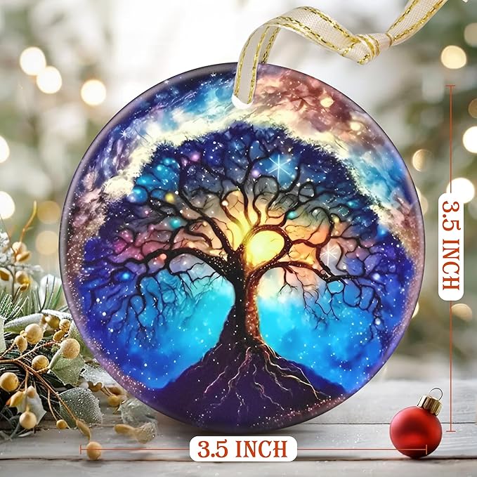 Christmas Ornaments, 3.5 Inch Ceramic Tree of Life Hanging Ornament, Christmas Tree Ornaments, Gifts for Dad, Xmas Gifts, Unique Gift Idea, Perfect for Holiday Party, Tree, Window, Wall Decor