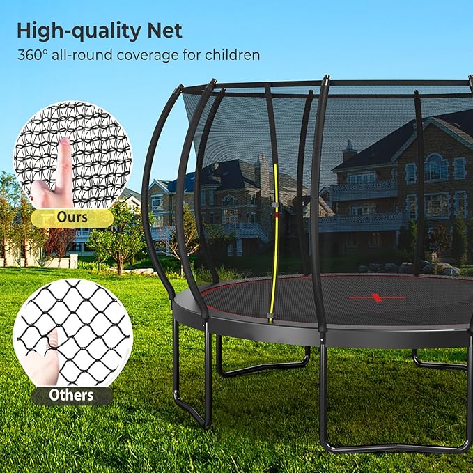 Lyromix 12 14 15 16FT Outdoor Trampolines for Kids and Adults, Pumpkin Trampolin with Curved Poles, Recreational Trampolin with Basketball Hoop and Safety Enclosure Net for Kids and Adults