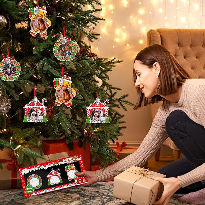 MGparty 3 Pack Christmas Picture Frame Ornaments Xmas Metal Hanging Photo Frame with Pendants 2025 Holiday Keepsake Gifts Christmas Tree Decorations