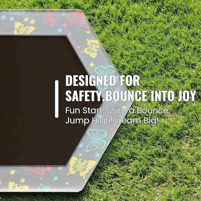 LAMERGE 55" 7-in-1 Round Trampoline for Kids Boys & Girls Ages 1-8, Indoor & Outdoor Trampoline for Fun, Adjustable Height Handrail ＆ Enclosed Safety Net ＆ Durable Designs for Toddlers Children