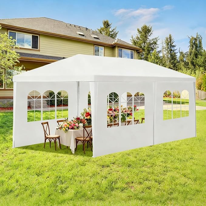 10' x 20' White Gazebo Canopy Tent with 4 Removable Sidewalls, Outdoor Shade Shelter with Transparent Windows for Party, Wedding, Birthday, Events, Gatherings, BBQ, Patio