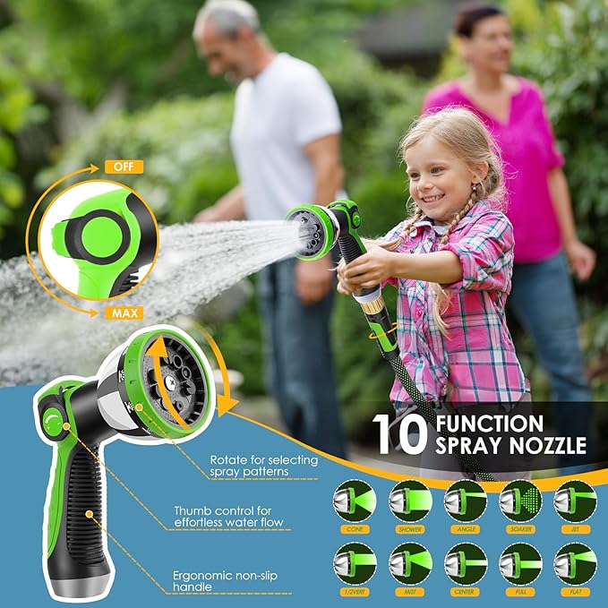 Non-Expandable Garden Hose 20 FT, Lightweight Hose with 10 Function Spray Nozzle, Kink-Free Flexible Water Hose, Durable, Leak-Proof, 360¡Æ Swivel Connectors, Portable Storage Strap