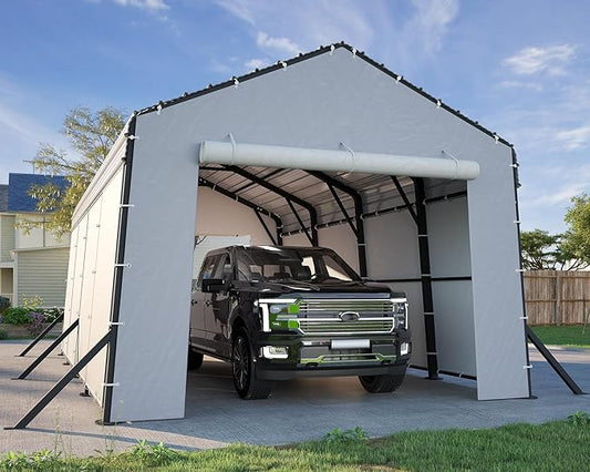 Jocisland 12x20x10.5 FT Heavy Duty Metal Carport, All-Weather Car Canopy with Waterproof Removable Sidewalls, Galvanized Steel Roof & Reinforced Base, Car Shelter for Cars, Boats, Trucks