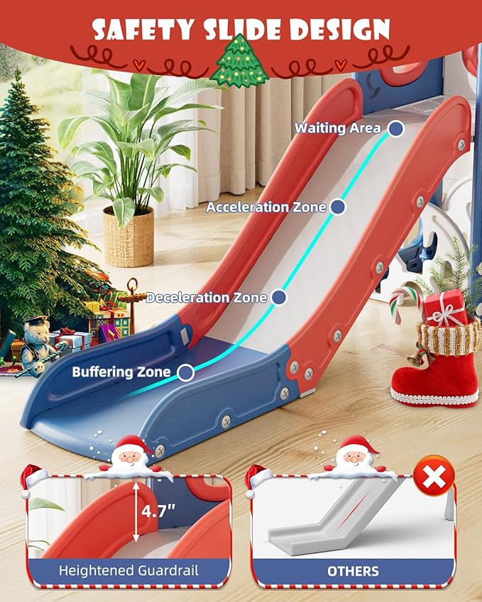 XJD Toddler Slide,12 in 1 Kids Slide for Toddlers 1-3, New Upgrade with Golf Set, Basketball Hoop, Drawing Board for Indoor Outdoor Playset,Toddler Playground (Red Blue)