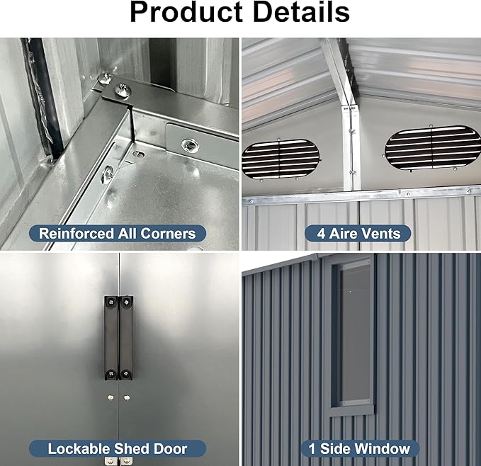 Outdoor Storage Shed 8x10 FT with Window - Metal Sheds & Outdoor Storage for Motorcycle, Bike, Garden Tool, Lawnmower - Backyard Tool Building with 1 Sliding Door, 4 Vents (Without Floor)
