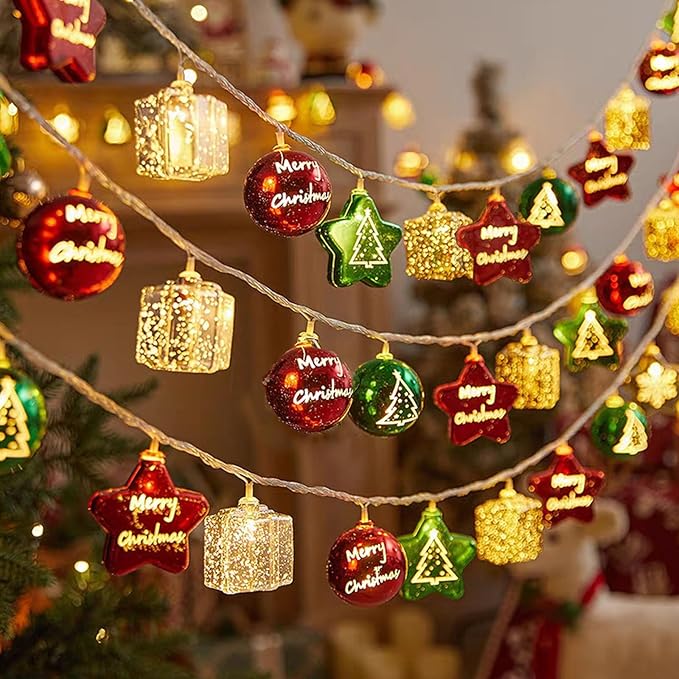 Christmas Decorations Indoor Outdoor Lights 13.12FT 20 LED 8 Modes – Battery Powered String Lights, Christmas Ball Ornaments for Wall Xmas Tree, Home & Holiday Decor, Balcony Party Ornaments