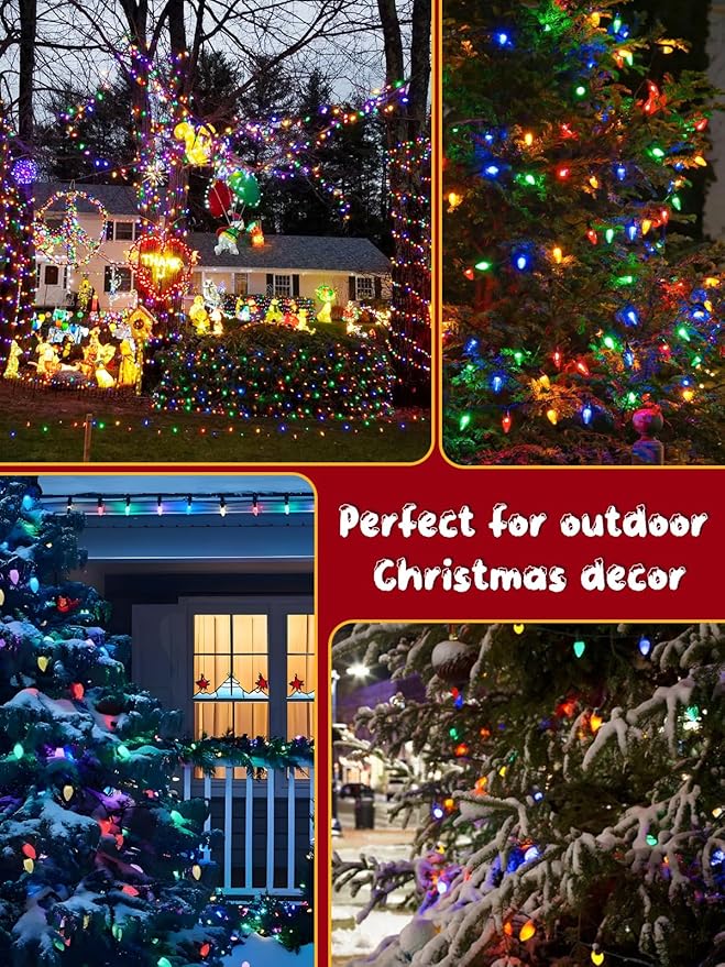 C6 Solar Christmas Lights Outdoor, 50 LED 16FT Christmas Decorations Outdoor Waterproof, Solar String Lights for Outside with 8 Modes, Fairy Twinkle Light for Tree Party Garden Xmas Decor (Multicolor)