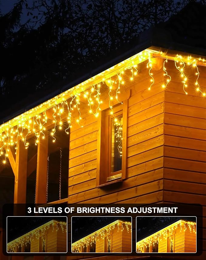 Icicle Christmas Lights Outdoor 520 LED 49FT Warm White, 80 Drops 2700K Icicle Christmas Lights with Remote/8 Modes/Timer, IP44 Waterproof for Roof Gutter Wedding Holiday Decorations