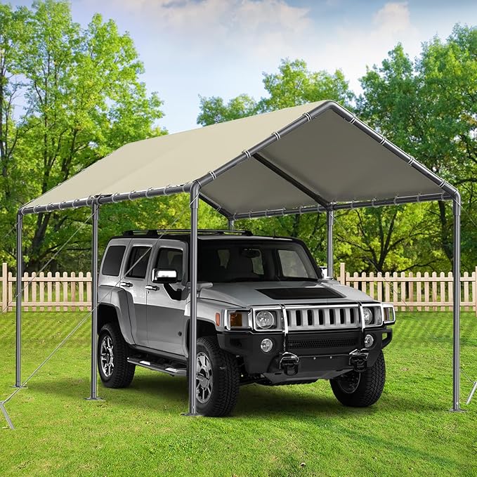Outdoor Carport 10x20ft Heavy Duty Car Tent, Portable Garage Canopy Storage Shed, All-Season Tarp Tent for Car, Party (Bg)