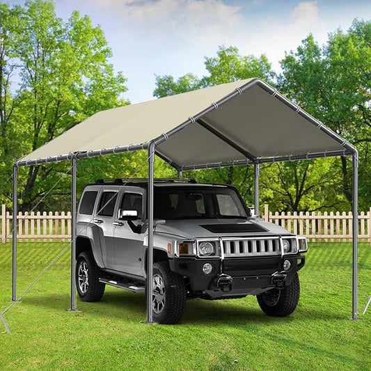 Outdoor Carport 10x20ft Heavy Duty Car Tent, Portable Garage Canopy Storage Shed, All-Season Tarp Tent for Car, Party (Bg)