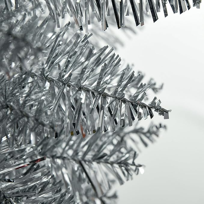 HOMCOM 7' Artificial Pencil Christmas Tree, Slim Xmas Tree with 499 Realistic Branch Tips and Plastic Stand, Silver
