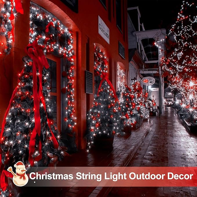 6 Pack 270FT Solar Christmas Lights Outdoor Waterproof, Super Bright 480 LED Solar String Lights with 8 Lighting Modes, Green Wire Solar Twinkle Tree Lights for Outside Xmas Party (Red and White)