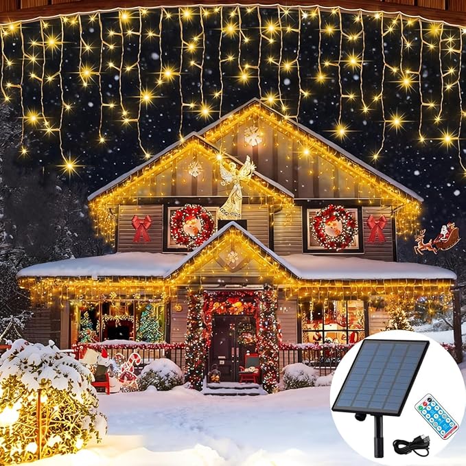 320LED Solar Christmas Lights Outdoor Waterproof Christmas Decorations Lights 29.5ft 60 Drops,8 Modes Solar Powered Rechargeable Fairy Lights for Party, Holiday,Wedding Decorations (Warm White)