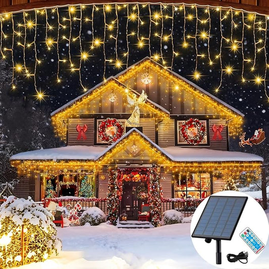 320LED Solar Christmas Lights Outdoor Waterproof Christmas Decorations Lights 29.5ft 60 Drops,8 Modes Solar Powered Rechargeable Fairy Lights for Party, Holiday,Wedding Decorations (Warm White)