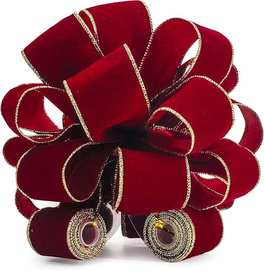 CT CRAFT LLC Red Wine Velvet Christmas Tree Topper Bow 11" with 4 Ribbon Streamers x 3 Yards Long Each for Holidy Elegant Fancy Home Décor Indoor