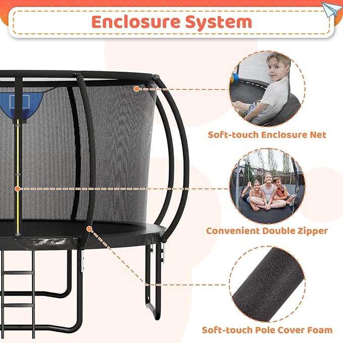 8FT 10FT 12FT 14FT 16FT Trampoline Outdoor, Trampolines for Kids & Adults, Pumpkin Trampolines with Safety Net, Ladder, Coating Metal Frame, ASTM Approved Large Backyard Trampoline for Kids