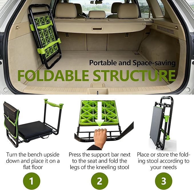 Garden Kneeler and Seat, Heavy Duty Garden Stool with 11 Wide Detachable Kneeling Pad, Foldable Garden Bench Chair with 2 Gardening Tool Pouches, Gardening Gifts for Women, Seniors