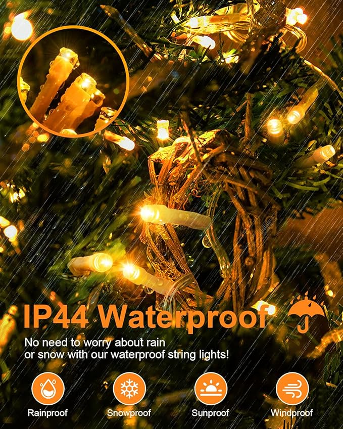 Warm White Christmas Lights Outdoor Total 250FT 760 LED, 2 Packs 380 LED String Lights Waterproof, Timer & Memory, 8 Modes Dimmable Plug in Fairy Lights for Tree Outside Xmas Holiday Decorations