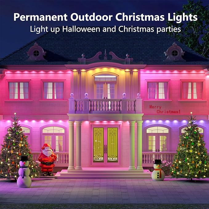 deerdance Permanent Outdoor Lights for House 100ft Smart ICRGB Outside Light Eaves Lights for Christmas All Holiday Decorations Trim Light Year Round String Light Work with Alexa, Google (100ft)